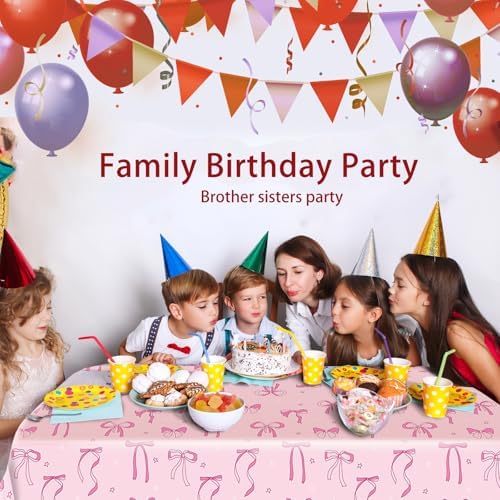 4Pcs Pink Bow Birthday Tablecloths 108x54 Inches