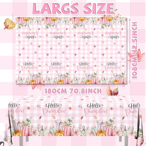 Lenyunge Fall Tablecloths 3pcs Pink White Checkered Plaid Tablecloth Rectangle