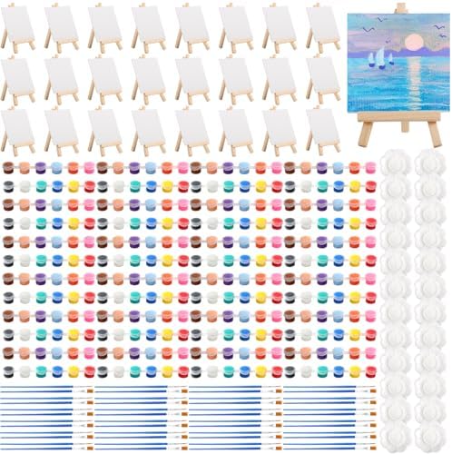 24 Pack Mini Canvas Boards and Easel Paint Set