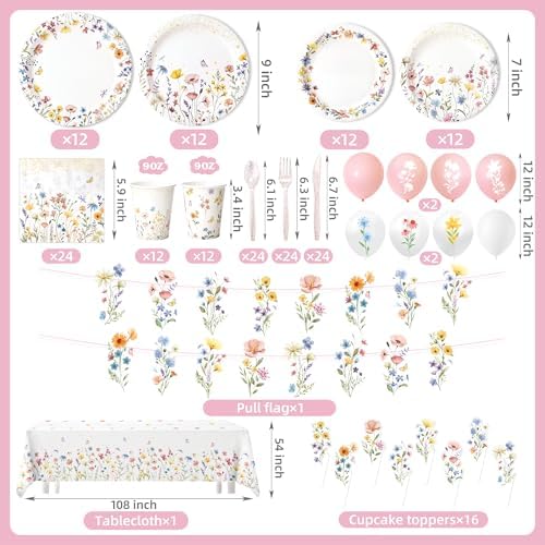 202PCS Wildflower Party Decor Set for 24 Guests