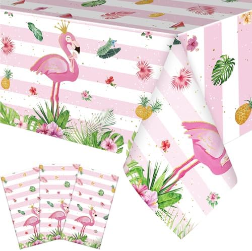 3 Pack Flamingo Tablecloths for Summer Party Decorations