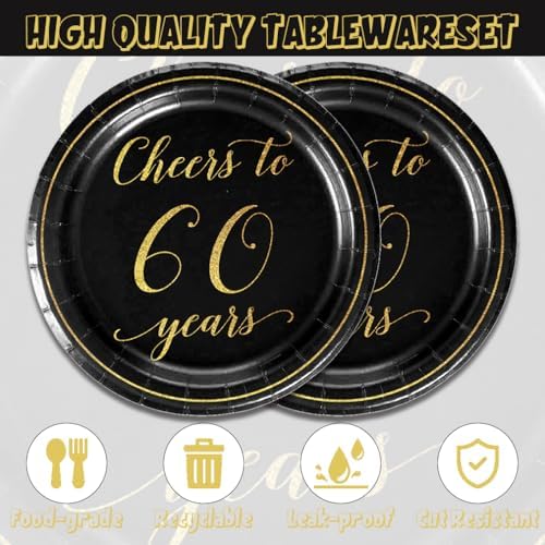 40Pcs 60th Birthday Decorations Plates Napkins Dinnerware Set