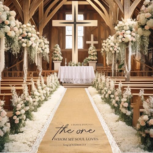 Tondiamo 40 Inch x 30 ft Burlap Wedding Aisle Runner with Lace
