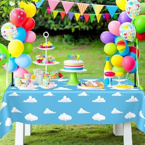 2 PCS Blue Sky and White Clouds Tablecloth for Birthday Party Supplies