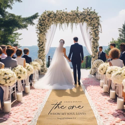 Tondiamo 40 Inch x 30 ft Burlap Wedding Aisle Runner with Lace
