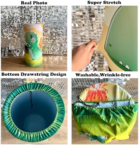 KONPON Green Cartoon Dinosaur Cylinder Table Cover for Kids Parties