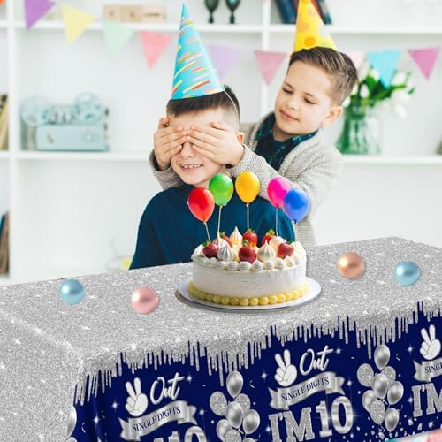 10th Birthday Decorations for Boys 3pcs Blue Silver Tablecloths