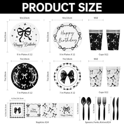 Ouvibor 168 Pcs Black Bow Party Tableware Set for 24 Guests