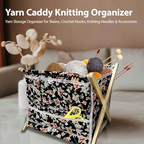 Gkesgm Yarn Crochet Knitting Organizer with 3 Side Pockets