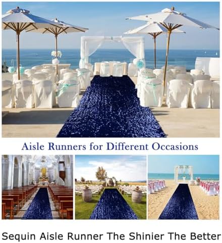 ShiDianYi Sequin Aisle Runner Wedding 2FTx15FT Navy Blue