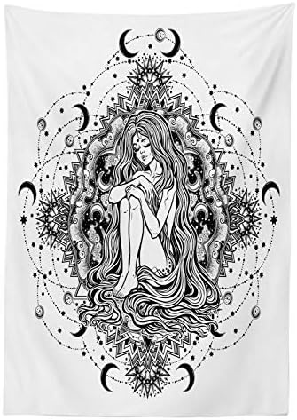 Ambesonne Bohemian Tablecloth 58x84 Charcoal Grey and White