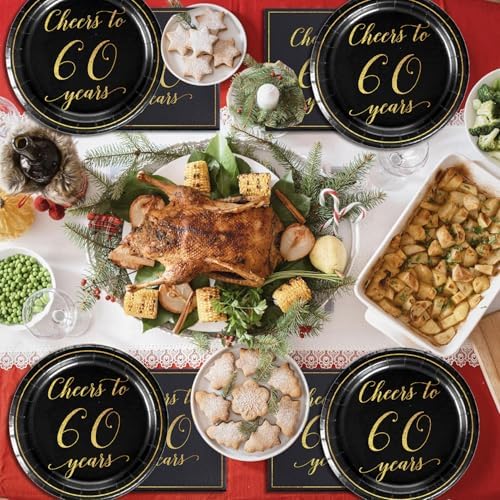 40Pcs 60th Birthday Decorations Plates Napkins Dinnerware Set