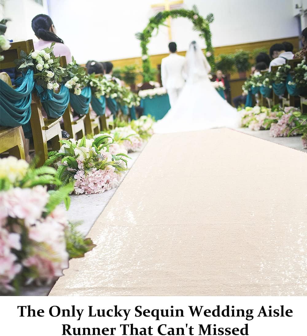 DuoBao Ivory Sequin Aisle Runner 15FTx2FT Wedding Decor