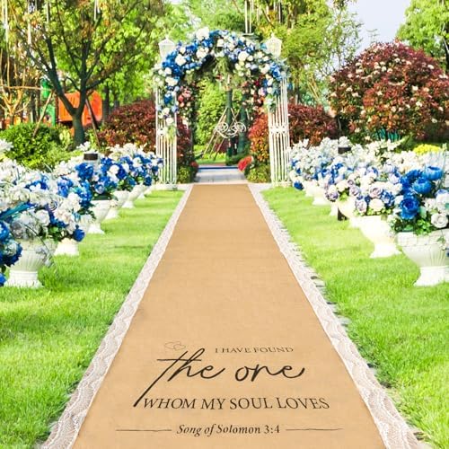 Tondiamo 40 Inch x 30 ft Burlap Wedding Aisle Runner with Lace