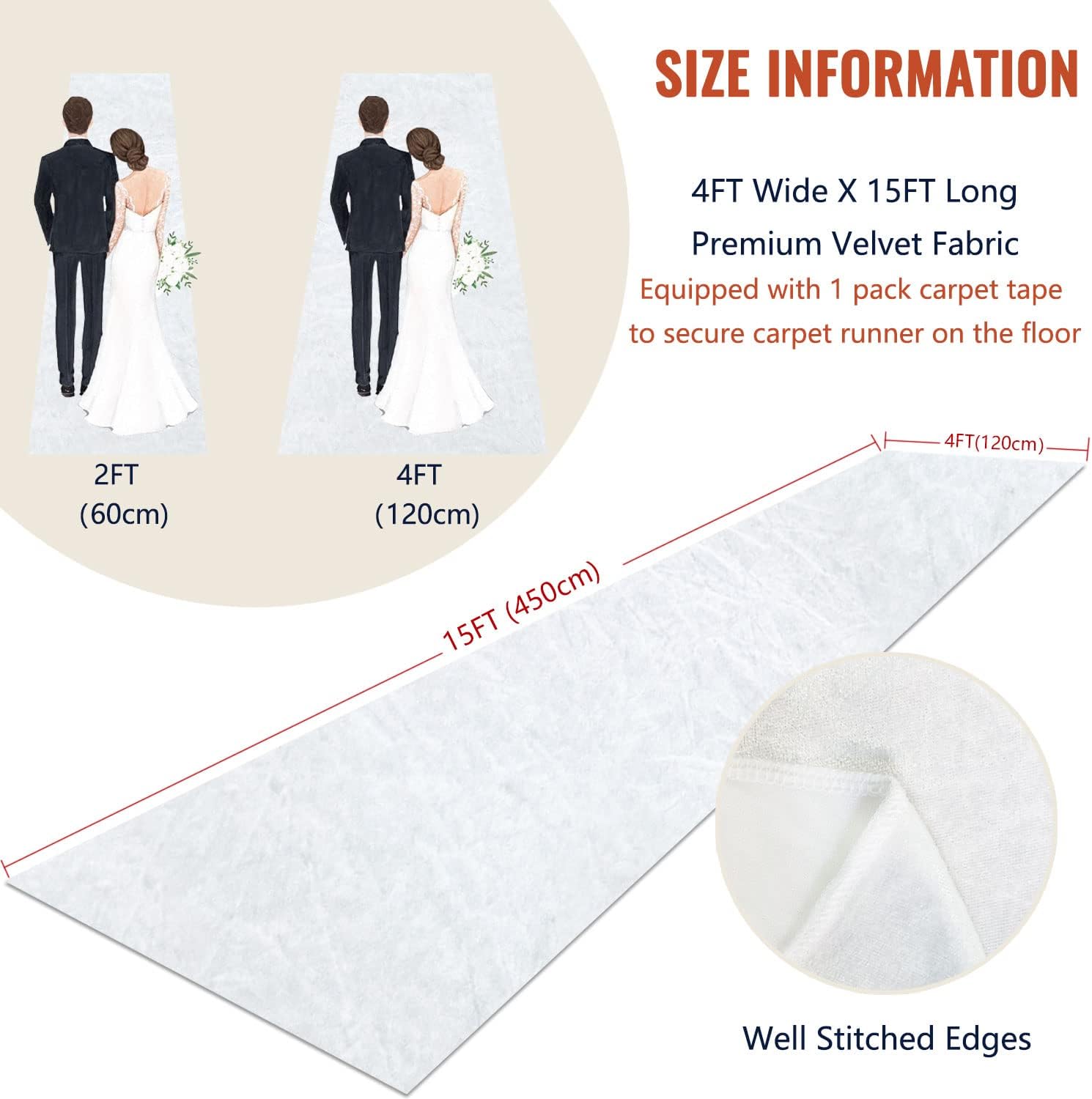 White Aisle Runner for Wedding Ceremony 4x15 Ft Velvet Runner