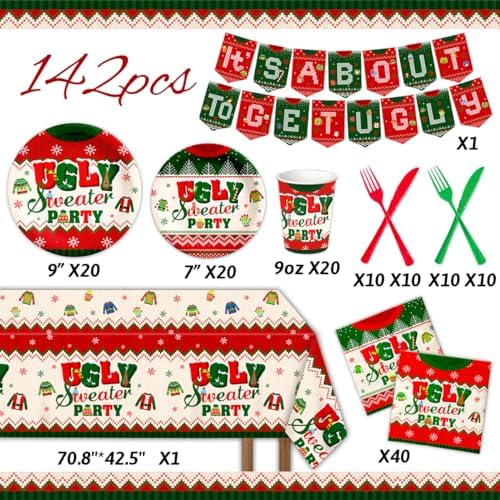 Ugly Sweater Christmas Party Tableware Set