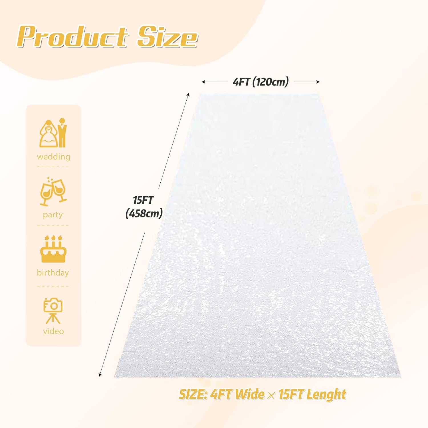 PartyDelight Sequin Wedding Aisle Runner 4FTx15FT