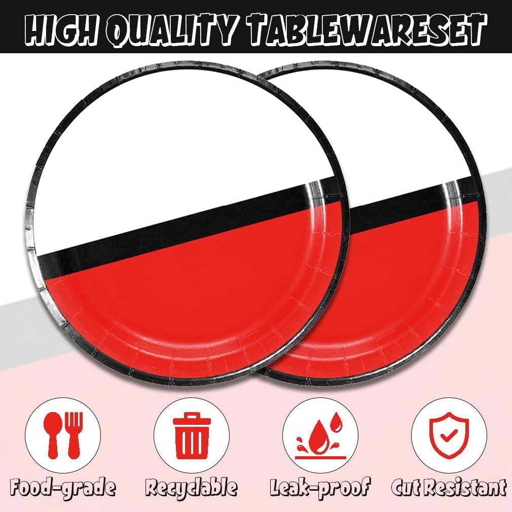 Cartoon Animated Party Plates 40PCS Red White Theme Set