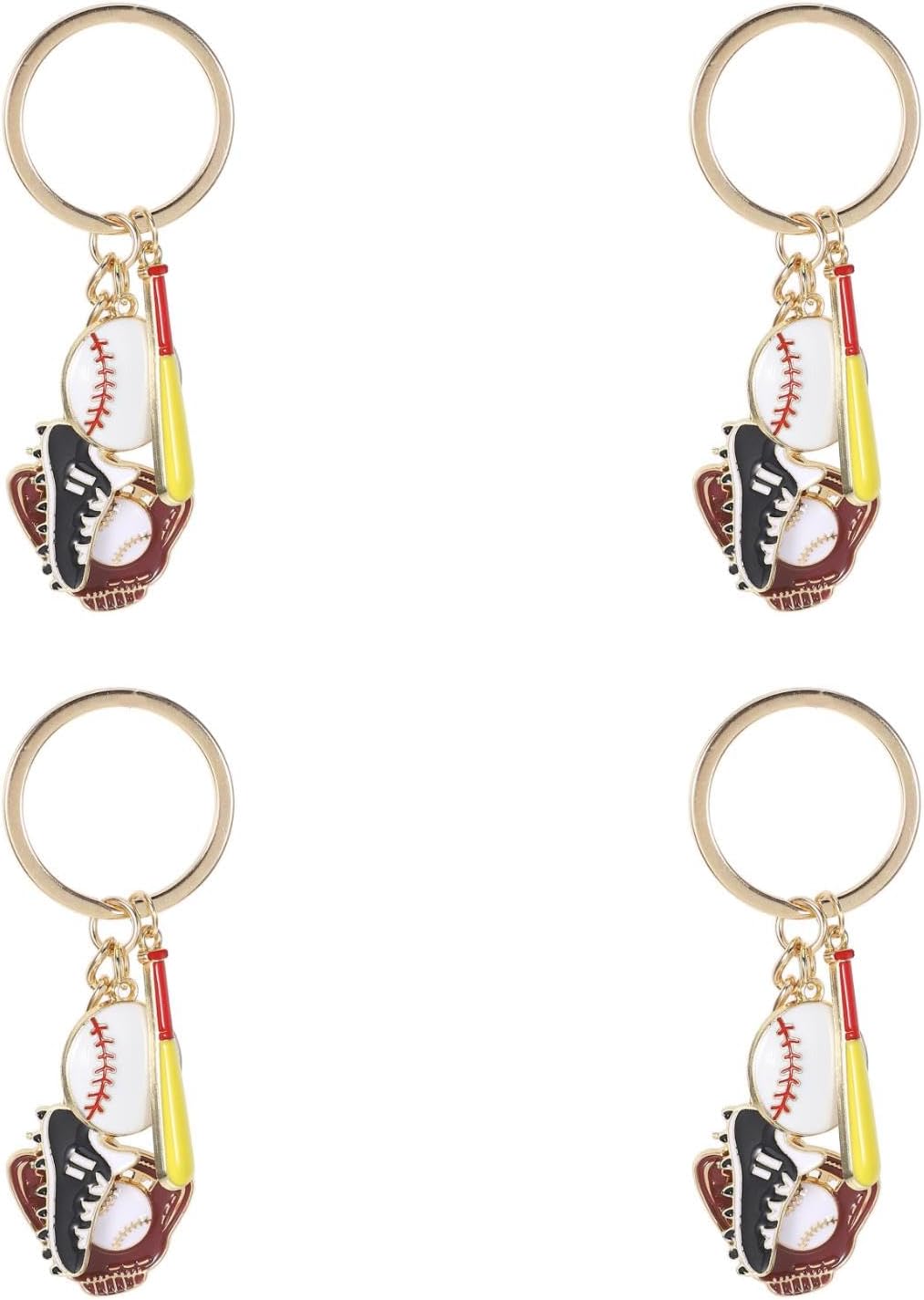 TIKTOLA 4pcs Decorative Alloy Baseball Keychain Keyring