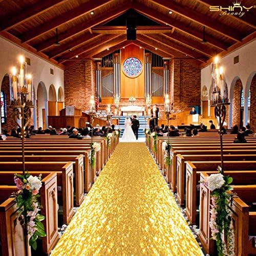 ShinyBeauty 4x20ft Sequined Gold Wedding Aisle Runner
