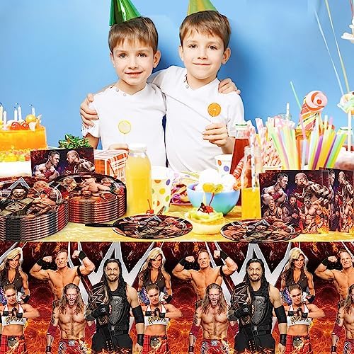 Wrestling Themed Party Tableware Set with Tablecloth Plates Forks and Napkins
