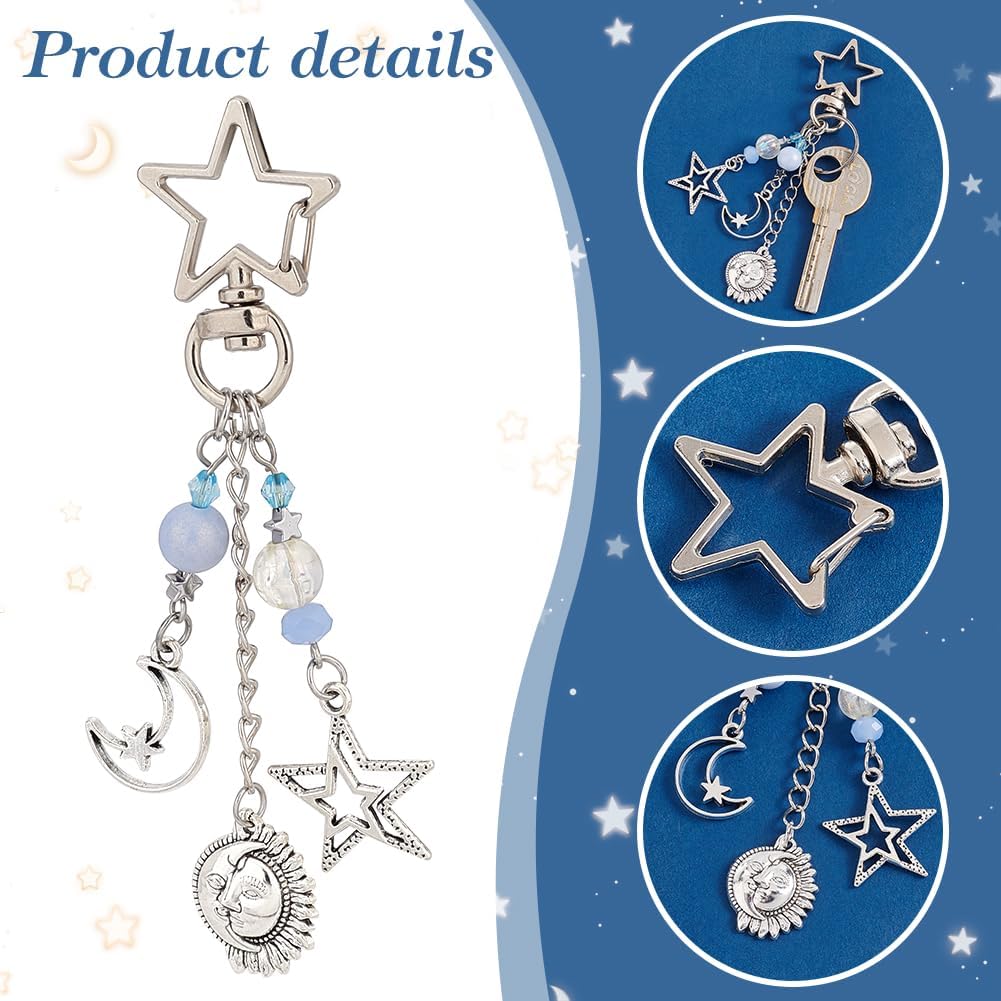 PH PandaHall 16pcs Sun Star Moon Keychain Set
