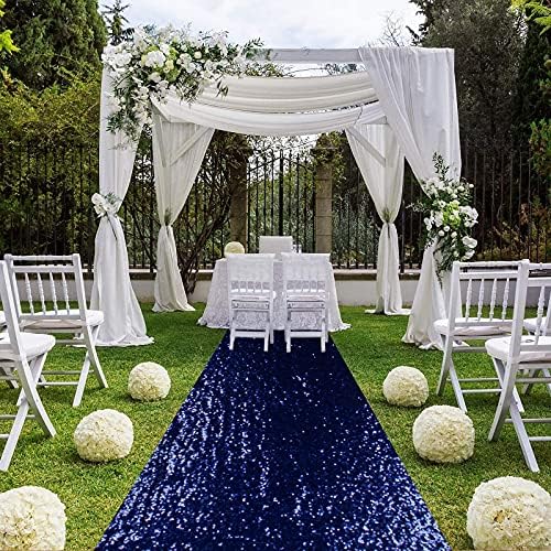 ShiDianYi Sequin Aisle Runner Wedding 2FTx15FT Navy Blue
