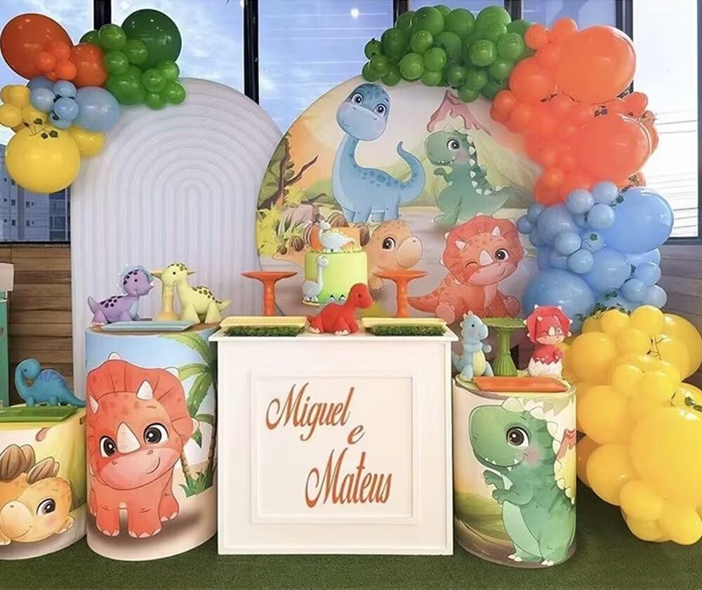 KONPON Green Cartoon Dinosaur Cylinder Table Cover for Kids Parties