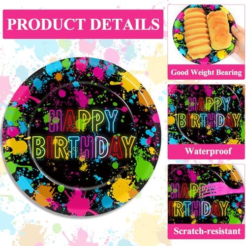 48Pcs Neon Glow in the Dark Party Plates and Napkins