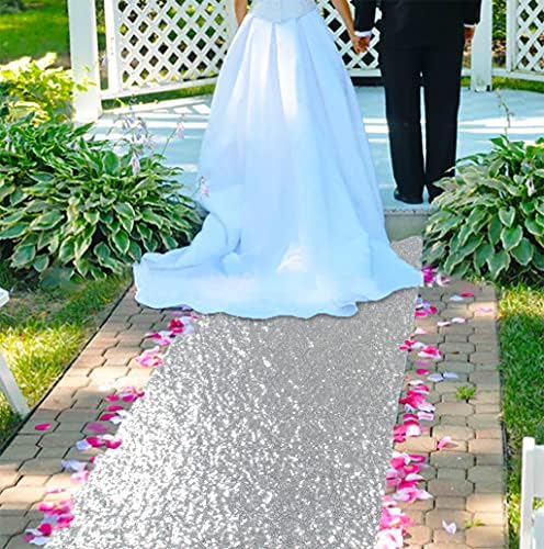 ShinyBeauty Glitter Aisle Runner Silver 4ft x 15ft