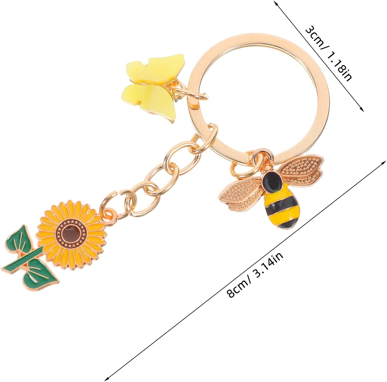 5pcs Alloy Enamel Bee Sunflower Keychain Set