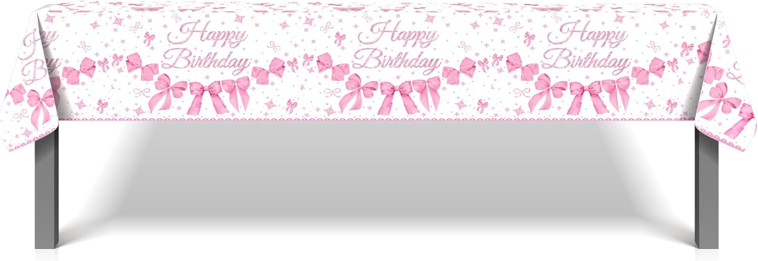 CC HOME Pink Bow Party Tablecloth 54x87 Inch