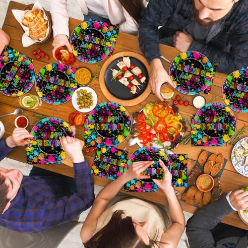 48Pcs Neon Glow in the Dark Party Plates and Napkins