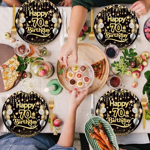 75pcs Black Gold Birthday Party Tableware Set for 25 Guests
