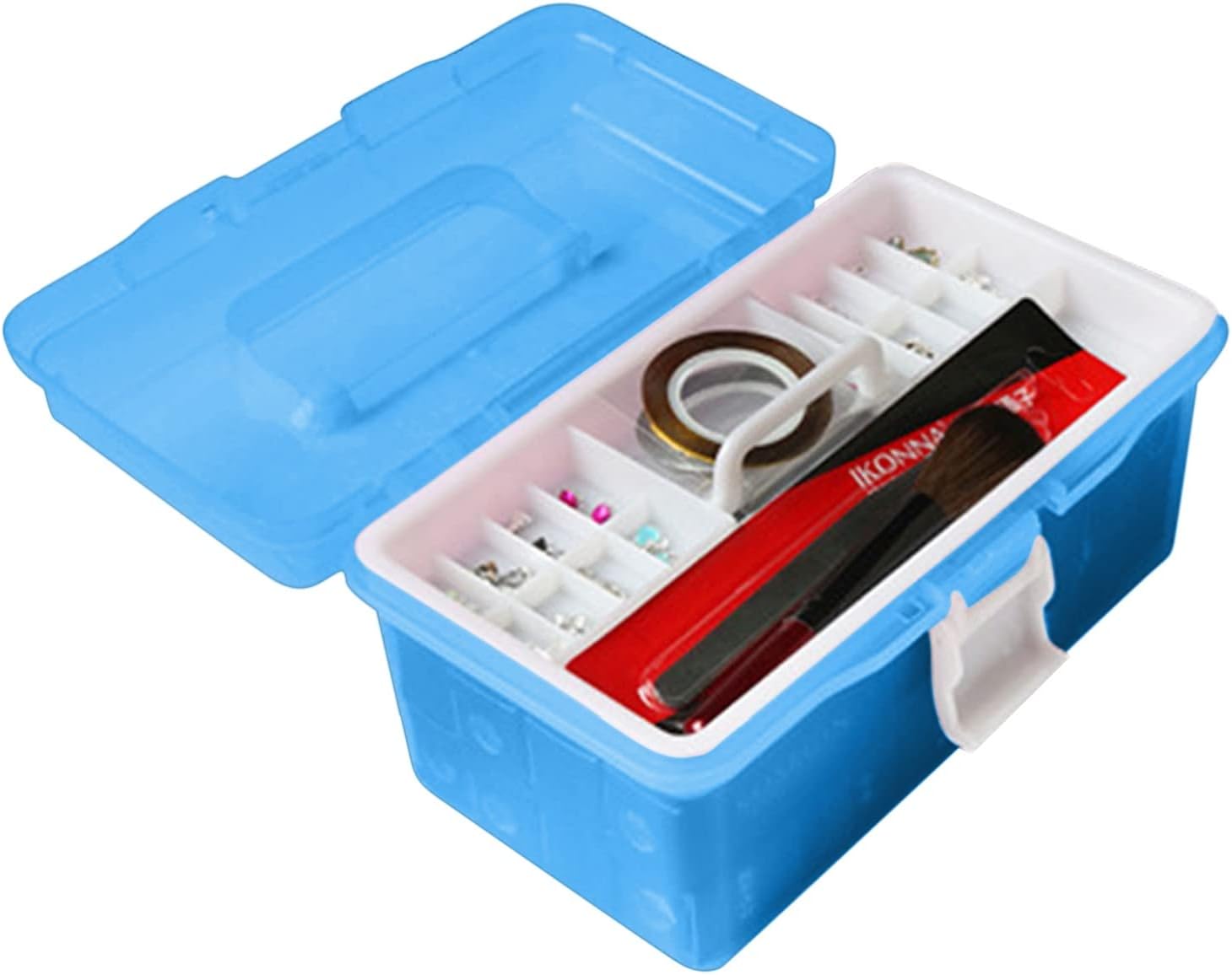 Plastic Storage Box with Removable Tray and Handle