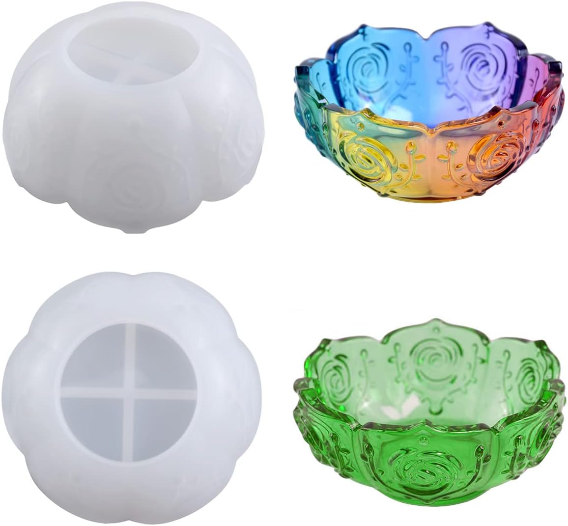 Resin Bowl Mold with Rose and Lotus Design