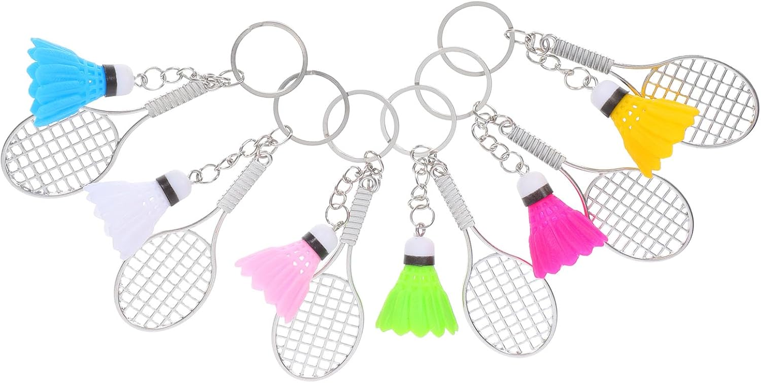 LOGOFUN 12PCS Mini Alloy Badminton Racket Keychain