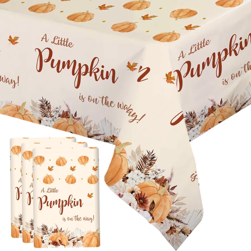 MEHOFOND Fall Boho Pumpkin Baby Shower Tablecloth - 3 Pack