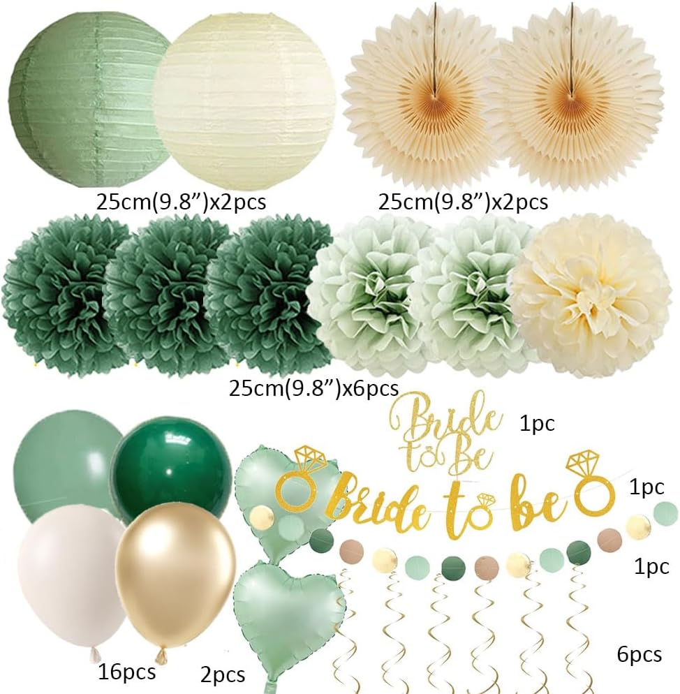 Sage Green Bridal Shower Decor Kit with Gold Balloons