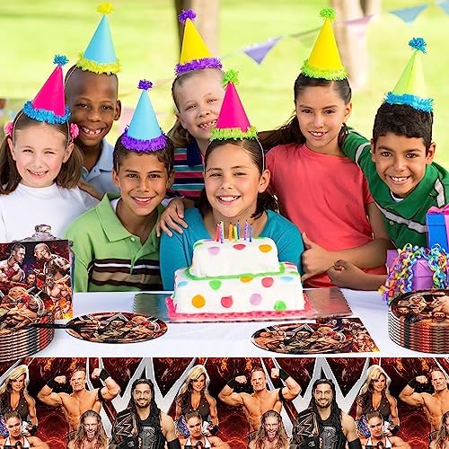 Wrestling Themed Party Tableware Set with Tablecloth Plates Forks and Napkins