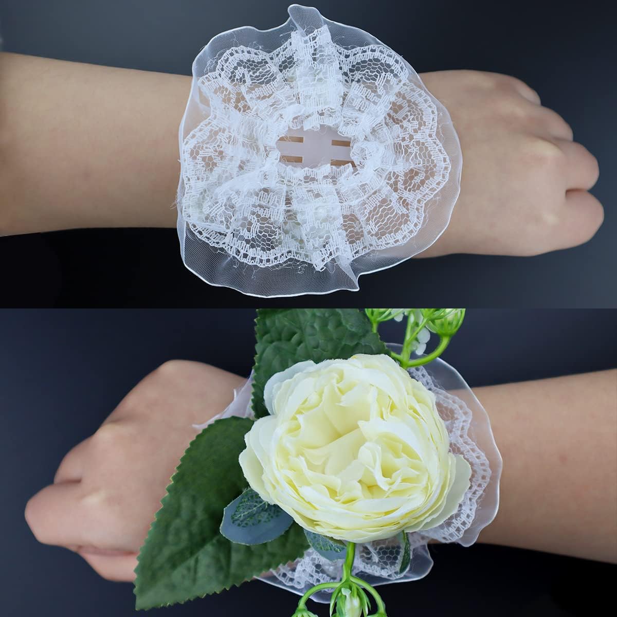 LEEFONE 10 Piece Elastic Pearl Wrist Corsage Bands