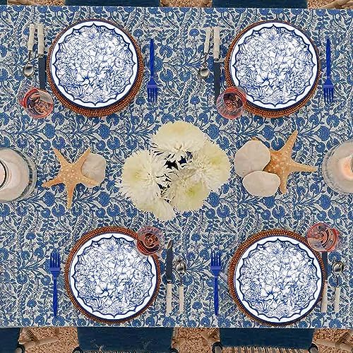 Grencian 96Pcs Blue White Floral Party Tableware Set