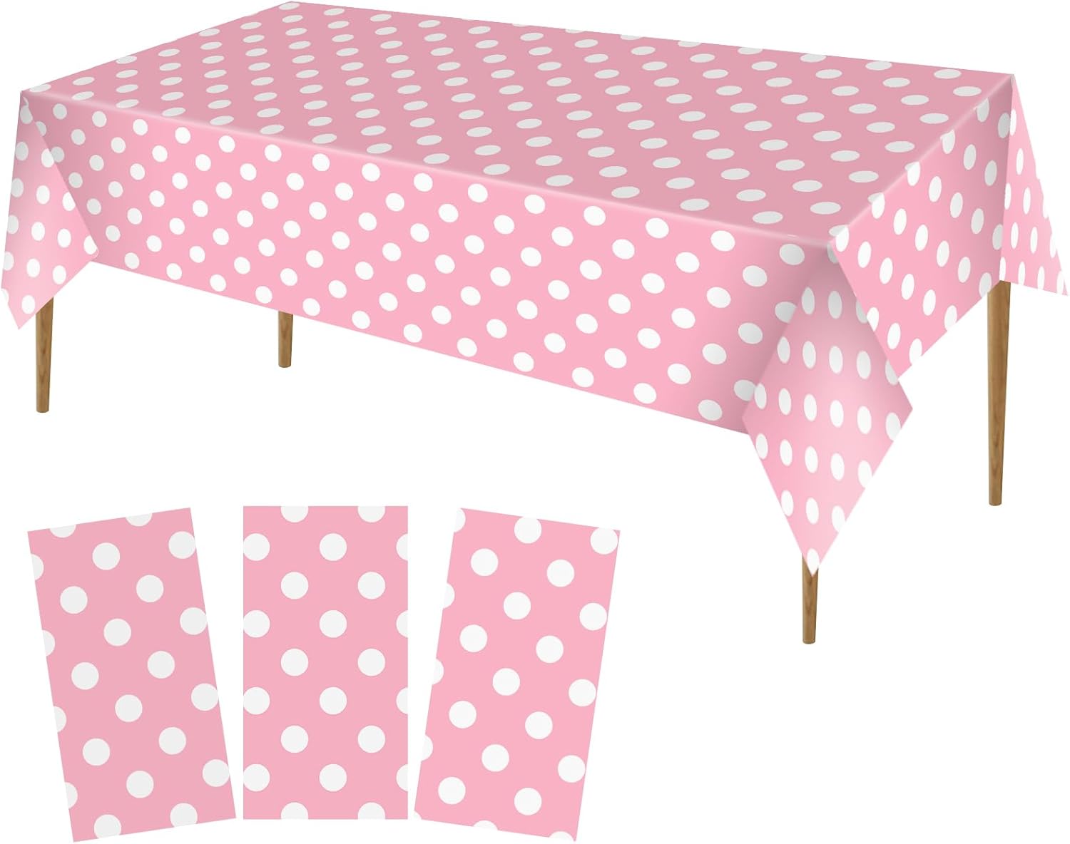 NKM 3 Pcs 866 x 512in Pink Polka Dot Tablecloth