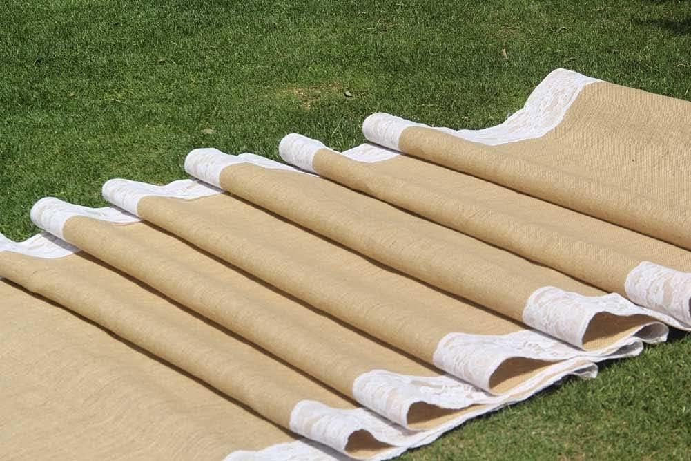 AAYU Burlap Aisle Runner 40 x 30ft with Ivory Lace