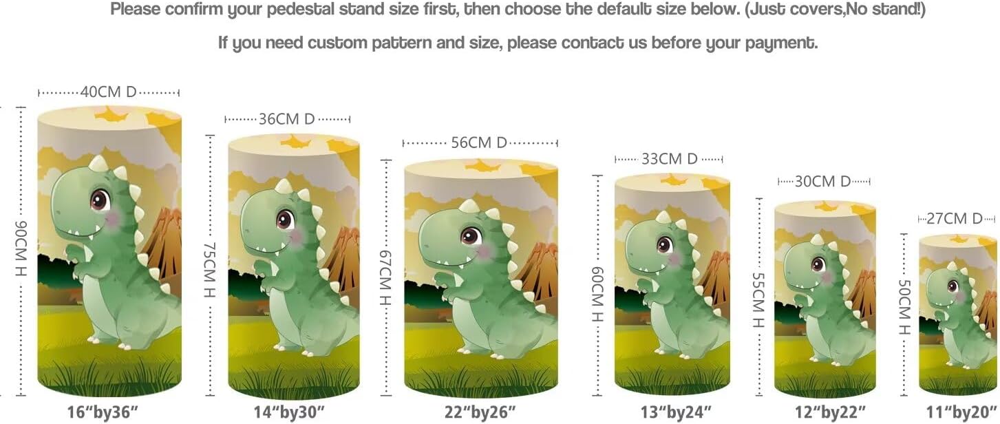 KONPON Green Cartoon Dinosaur Cylinder Table Cover for Kids Parties