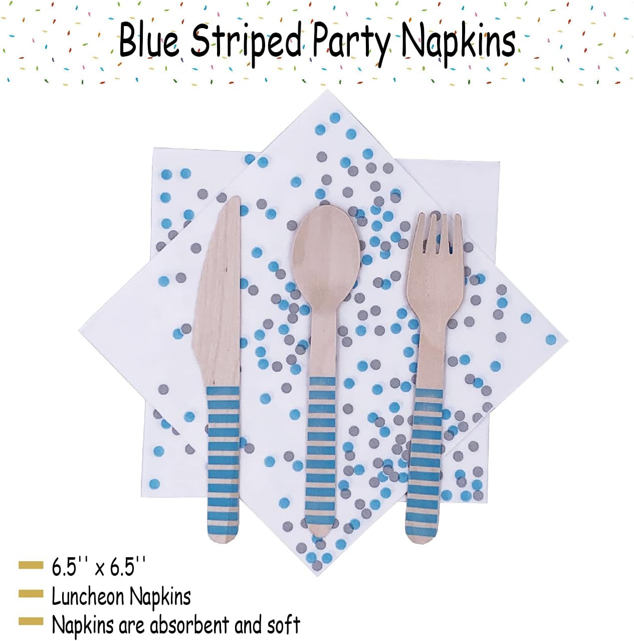 Blue Striped Party Tableware Set for 24 Guests
