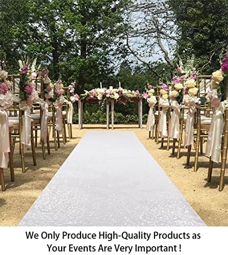 ShinyBeauty White Sequin Aisle Runner 10ftx4ft