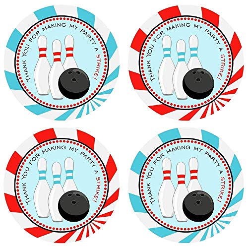 Boy Bowling Party Thank You Sticker Labels - Set of 30
