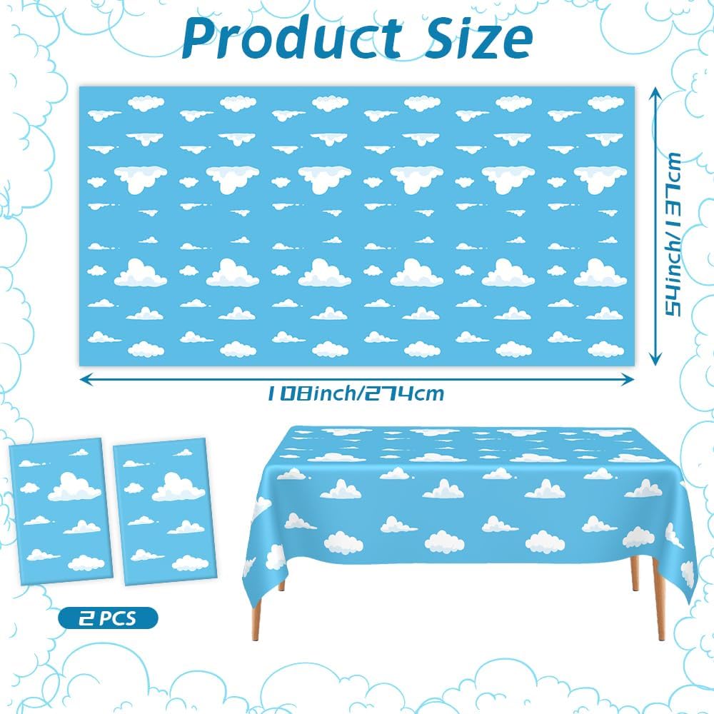 2 PCS Blue Sky and White Clouds Tablecloth for Birthday Party Supplies