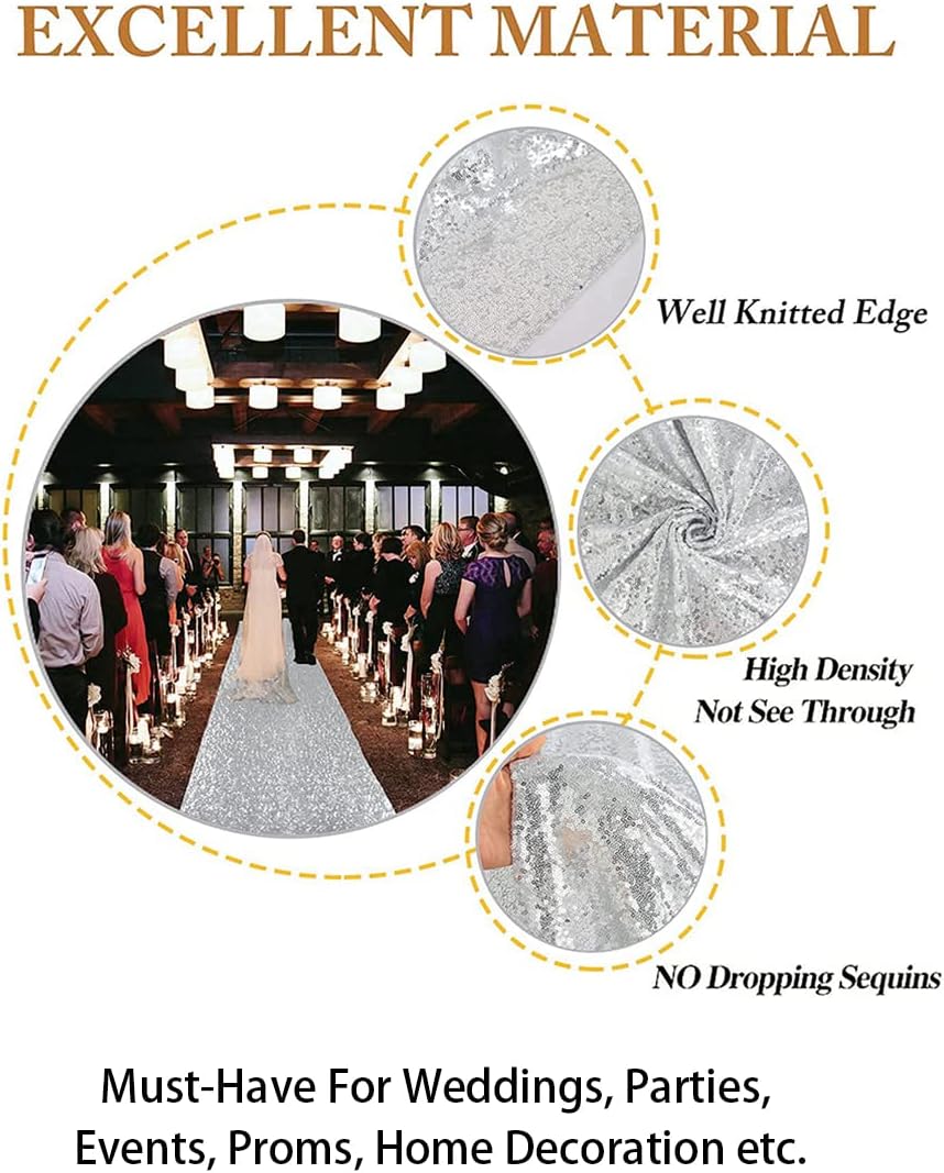 ShiDianYi 4x15 Ft Silver Sequin Aisle Runner Wedding Decor